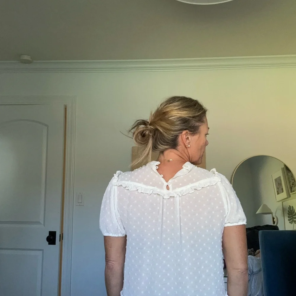 Anthropologie Cream Swiss Dot Ruffle Yoke Blouse